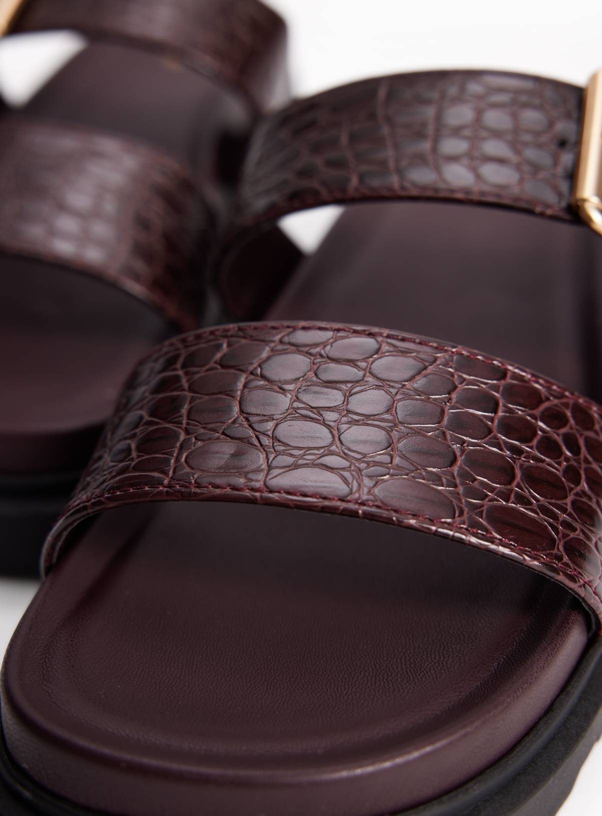 Dark Red Crocodile Print Footbed Sandals 5 - Image 3